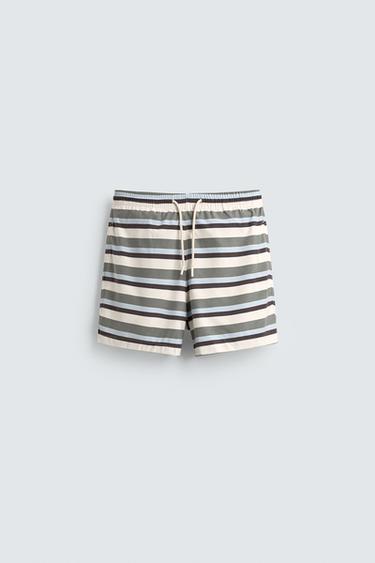 STRIPED MID-LENGTH SWIMMING TRUNKS - Multicoloured by Zara