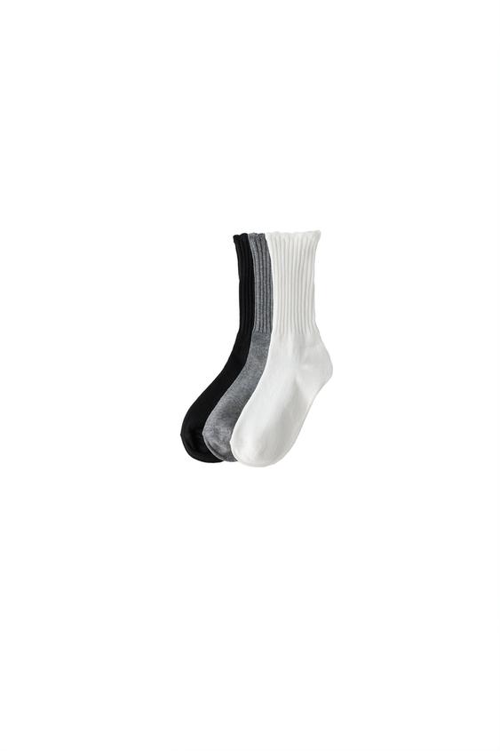 Zara THREE-PACK TERRY CREW SOCKS - Black / White - Image 0