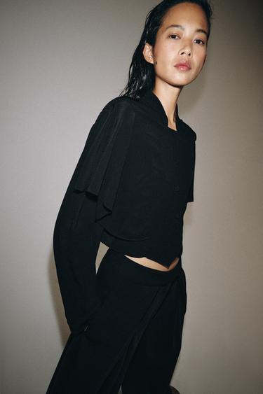 CHEMISE COURTE À VOLANTS ZW COLLECTION - Noir de Zara