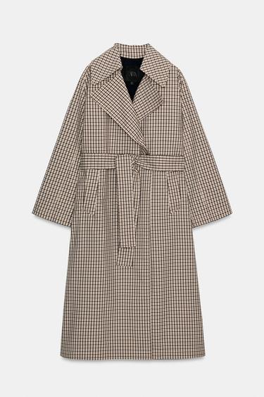 TRENCH OVERSIZE CUADROS ZW COLLECTION - Beige / Verde de Zara