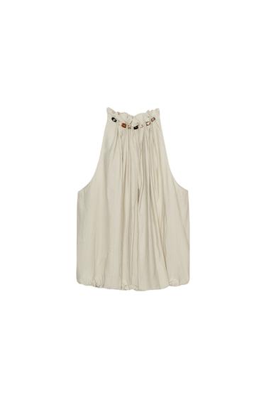 TOP HALTER GLOBO ABALORIOS - Crudo de Zara