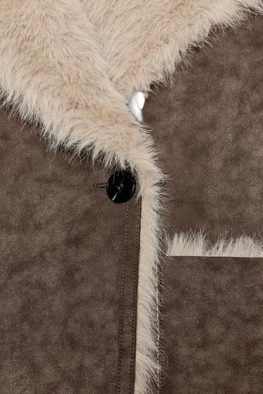 Zara REVERSIBLE FAUX FUR DOUBLE-FACED COAT - Mink