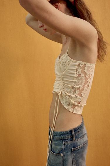 CORSETRY-INSPIRED TOP WITH LACE - Ecru by Zara - Image 4