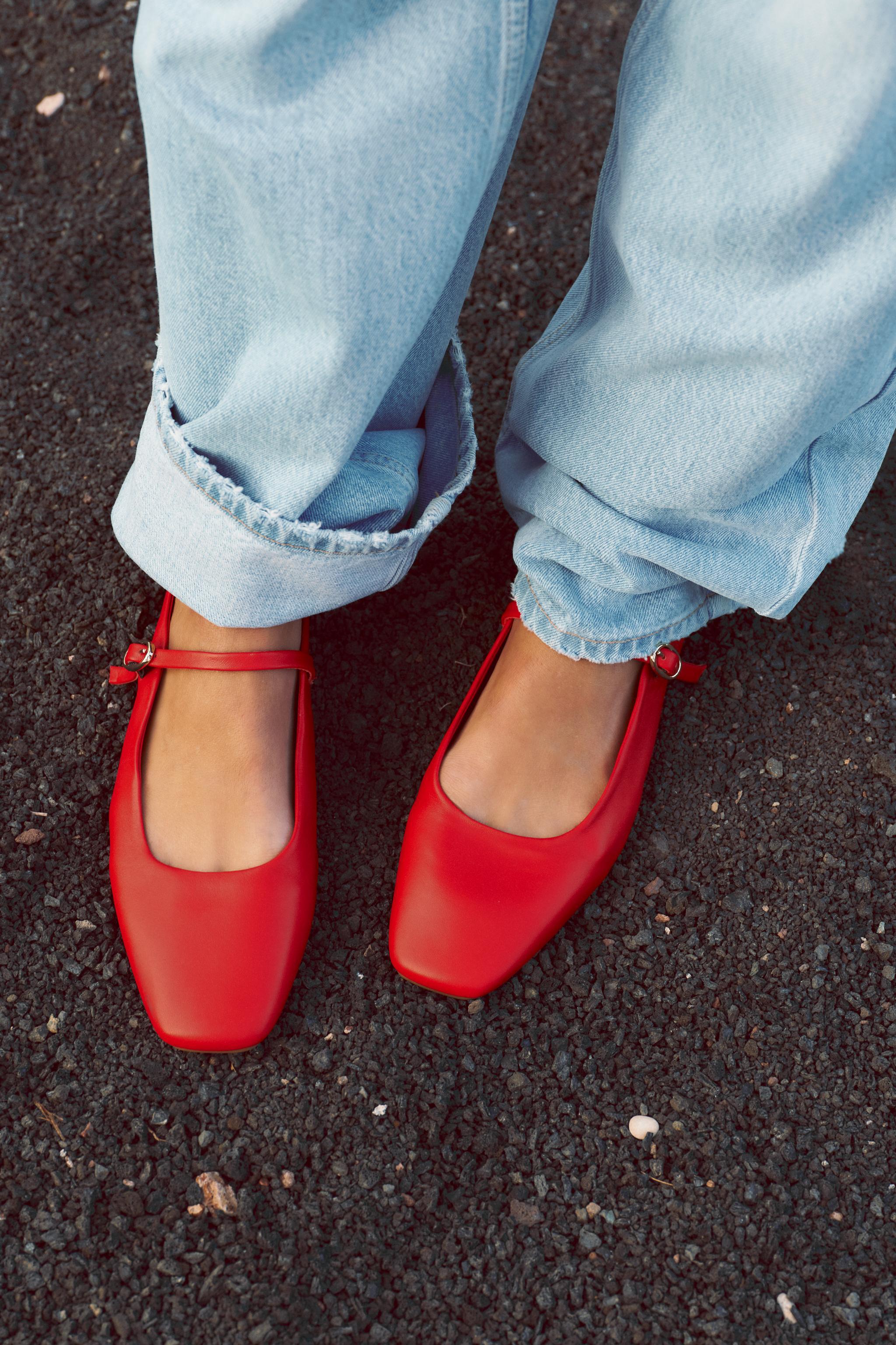 Zara red flat store sandals