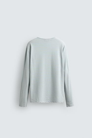 T-SHIRT JACQUARD RAYURES - Bleu clair de Zara - Image 7