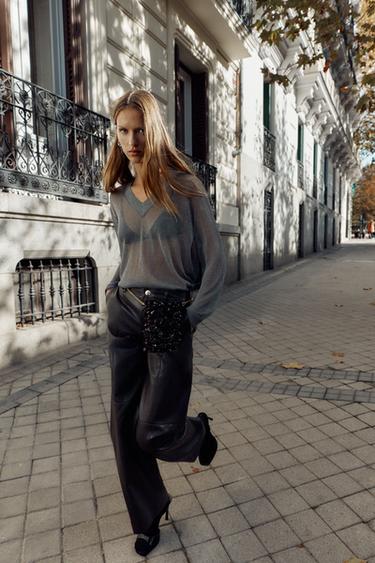 OVERSIZED METALLIC THREAD KNIT JUMPER - Grey by Zara - Image 0