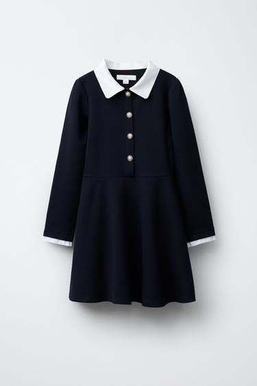 CONTRAST COLLAR DRESS - Navy blue by Zara