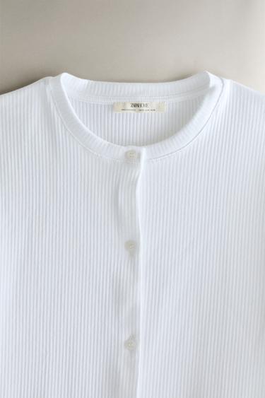 LONG SLEEVE T-SHIRT WITH BUTTONS - White by Zara - Image 1