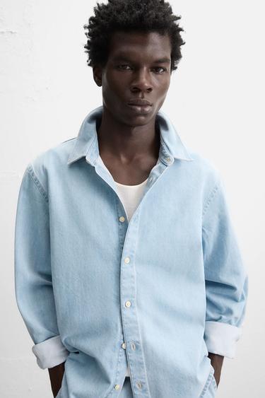 CHEMISE EN DENIM REGULAR FIT - Bleu ciel de Zara - Image 4