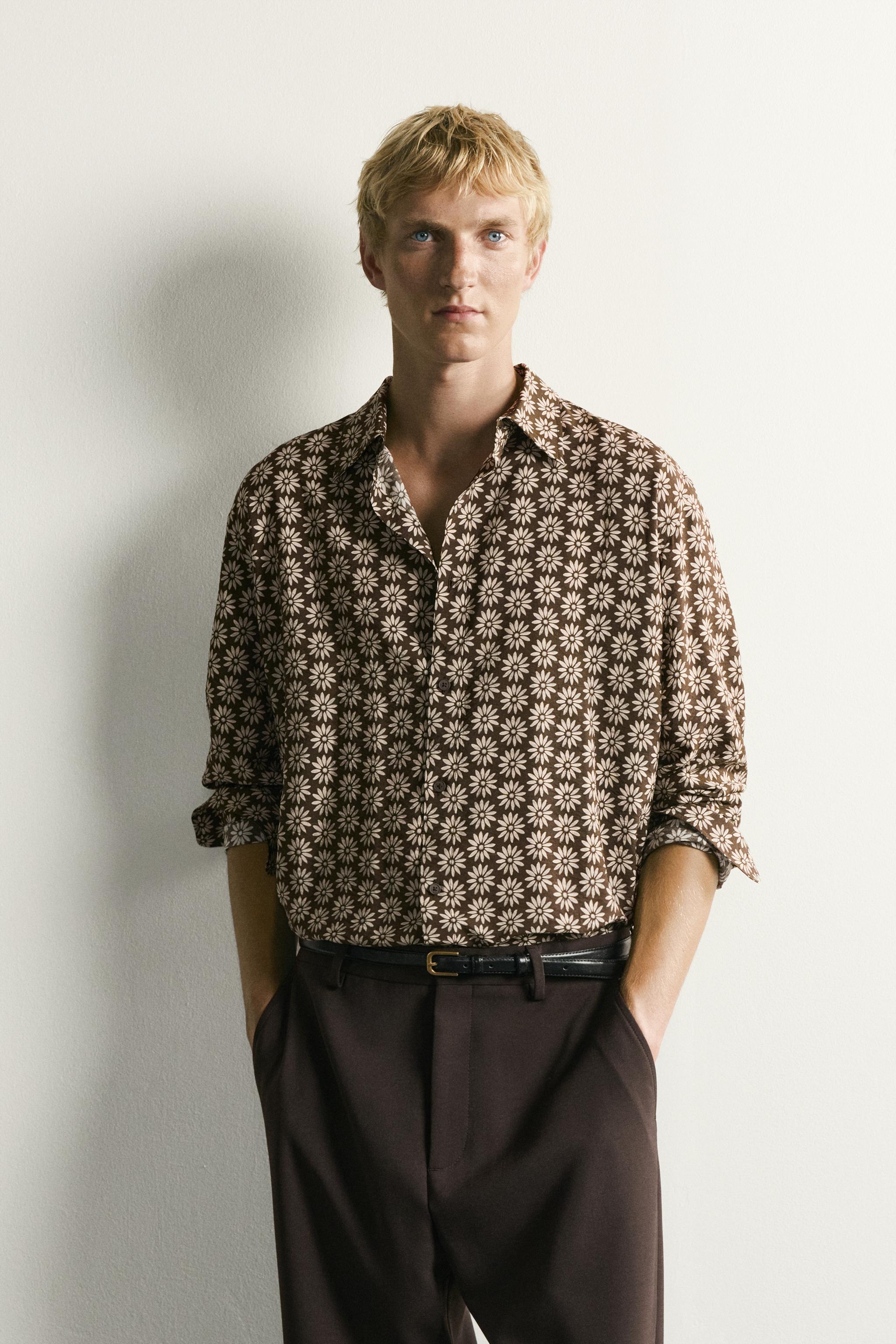 DAISY PRINT FLOWY SHIRT — Dark brown