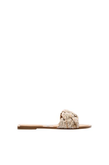 WOVEN FLAT RHINESTONE SANDALS