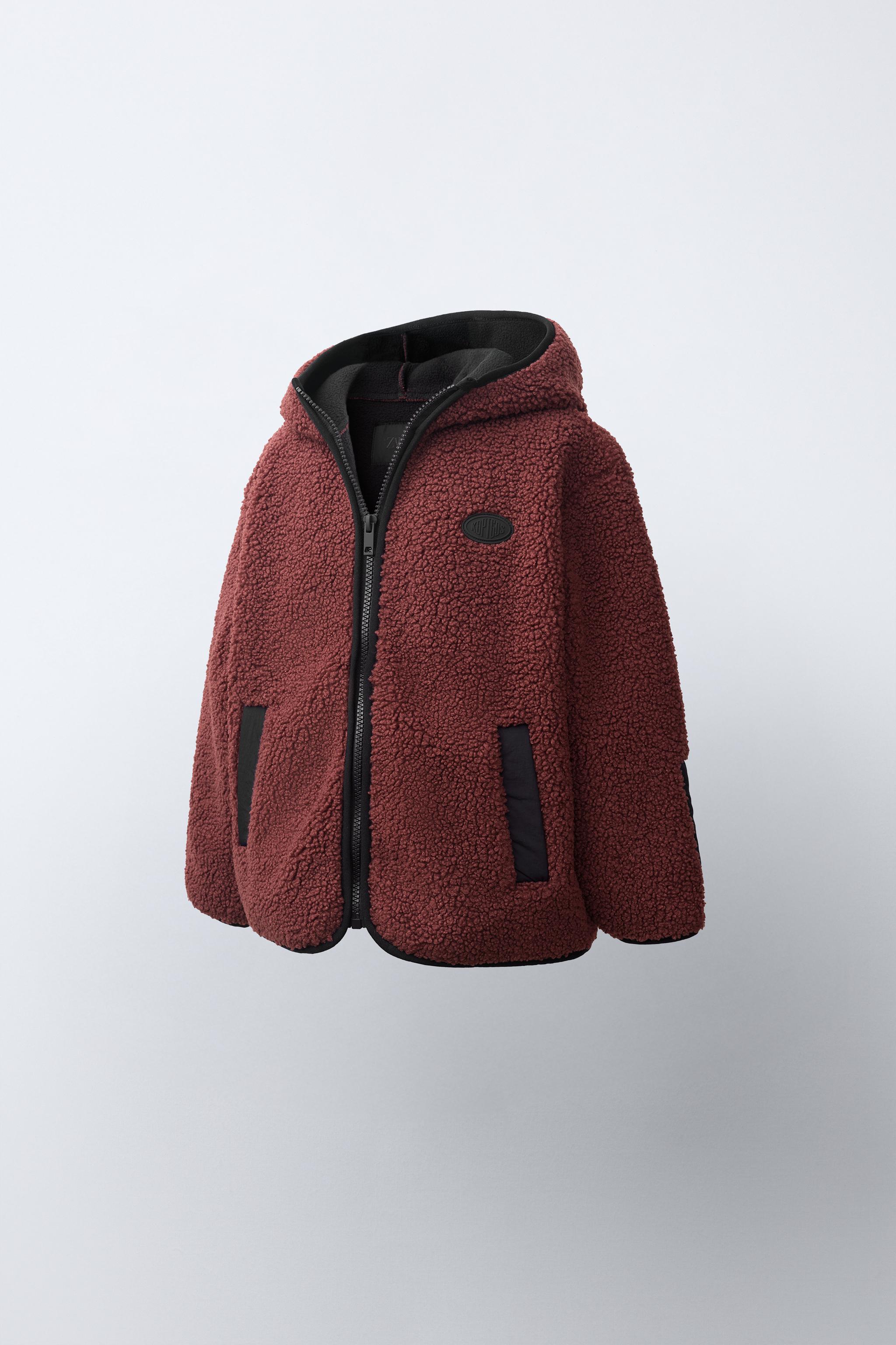 HOODED FAUX SHEARLING JACKET — Reddish