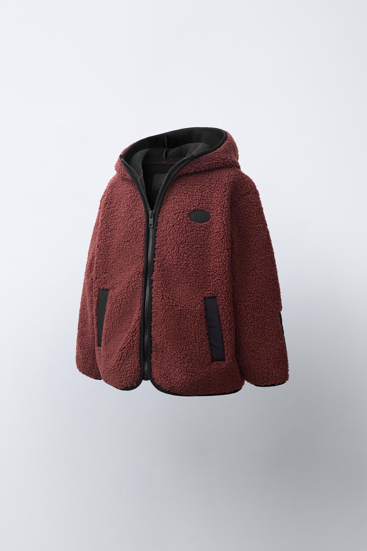 HOODED FAUX SHEARLING JACKET — Reddish