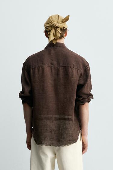 CHEMISE SEMI-TRANSPARENTE 100% LIN - Marron de Zara - Image 2