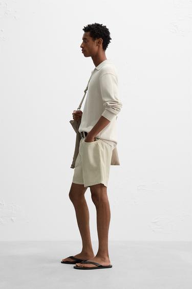 WASHED COTTON BERMUDA SHORTS - Light beige by Zara - Image 3