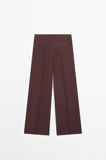 Zara 100% linen mid-waist flared pants - various - Image 0