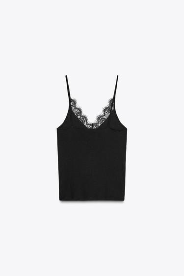RIBBED LACE-TRIM VEST TOP - Black by Zara - Image 5