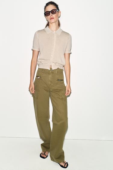 КАРДИГАН С КОРОТКИМИ РУКАВАМИ И КРУЖЕВОМ — Серо-дымчатый от Zara
