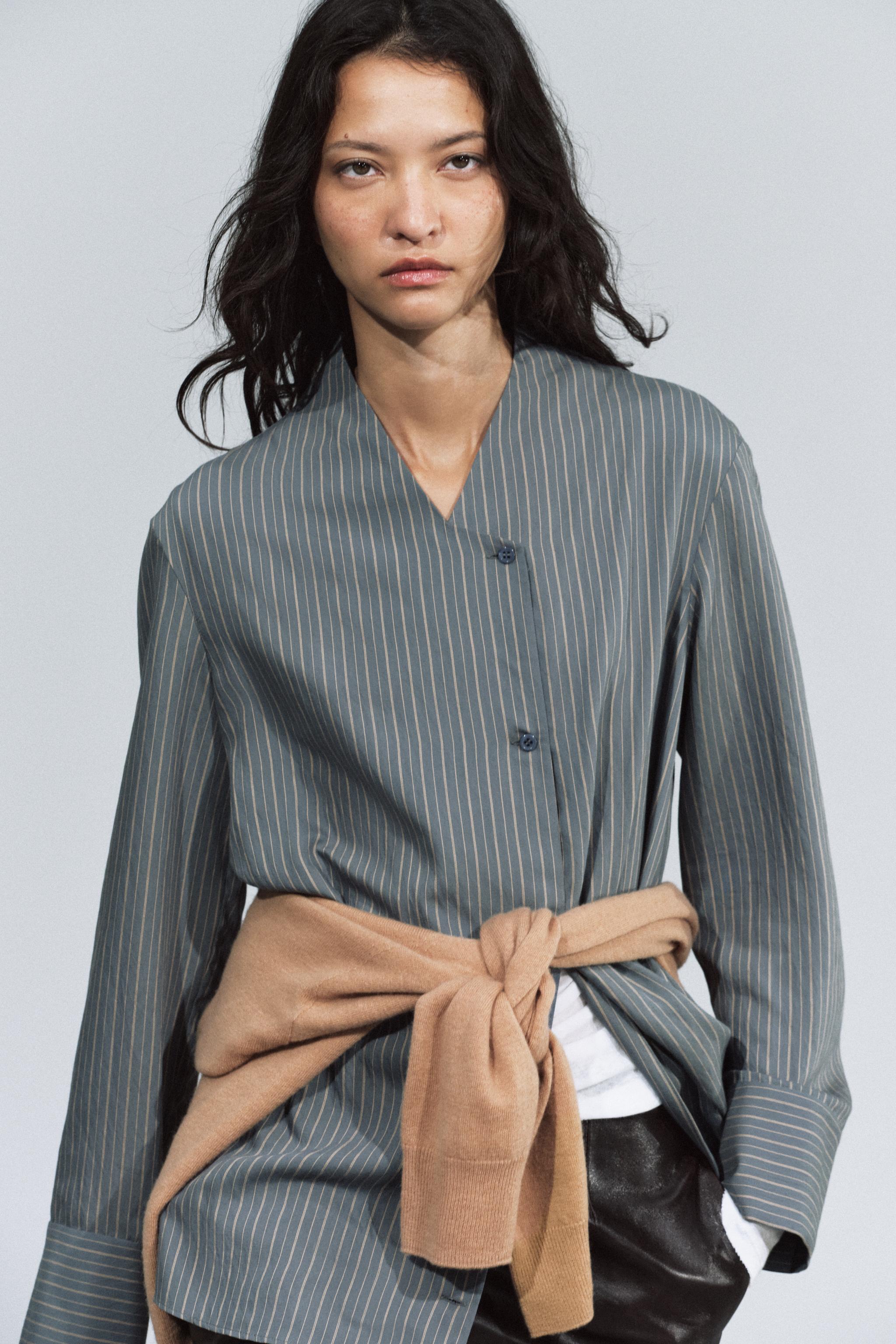 ZW COLLECTION STRIPED CROSSOVER SHIRT