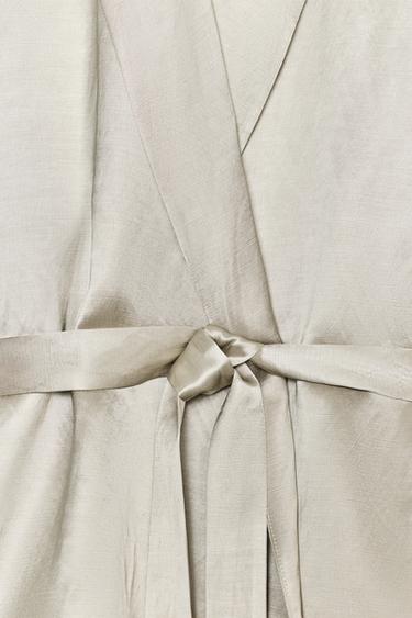 ZW COLLECTION LIMITED EDITION SATIN BELTED BLAZER - Stone by Zara - Image 5