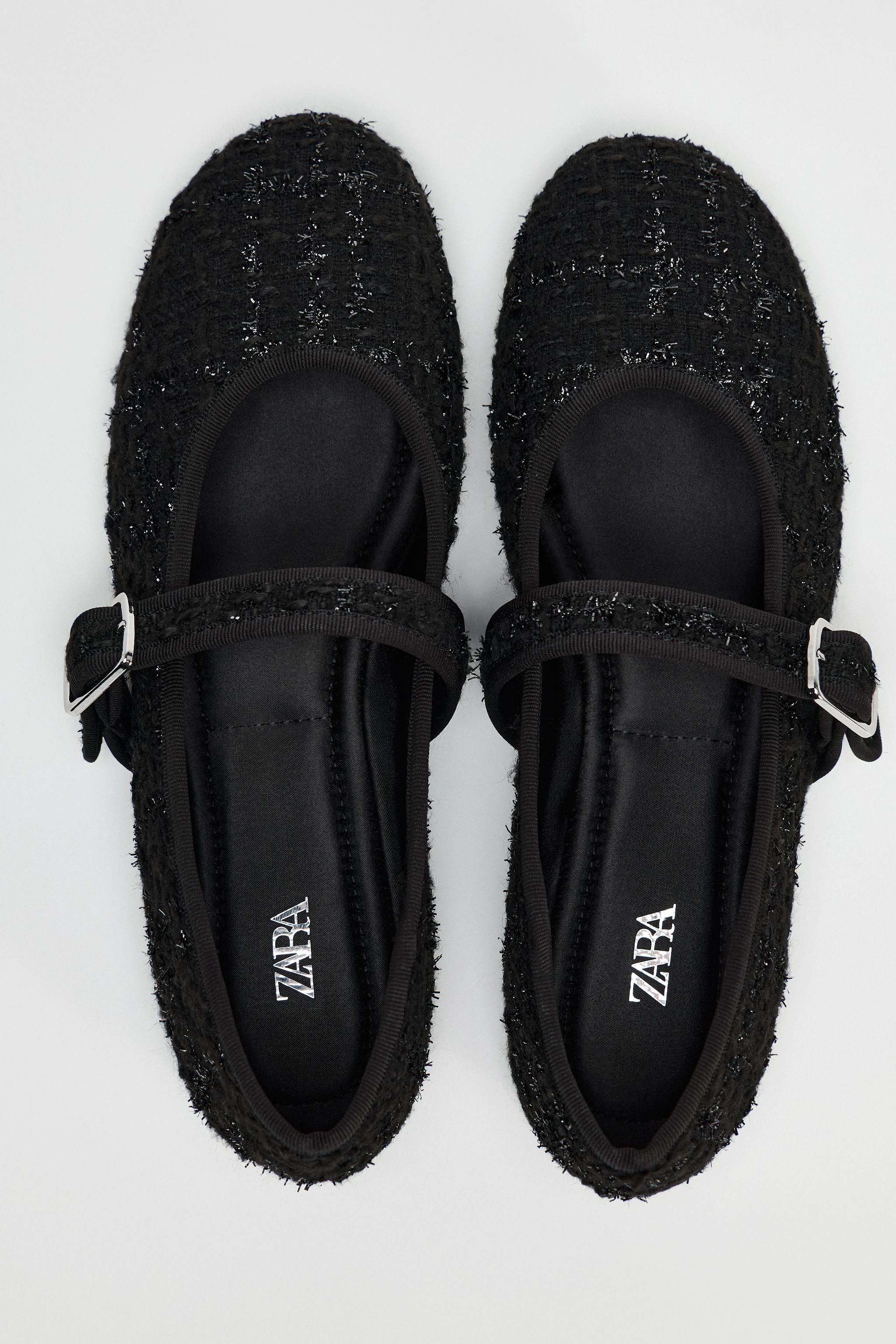 すぐ届く☆ZARA グリッターディテール ファブリックバレリーナ グリッターディテール ファブリックバレリーナ - ブラック