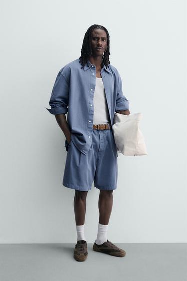 BERMUDASHORTS MIT BUNDFALTEN IN VERWASCHENER OPTIK - Blau meliert von Zara - Bild 0