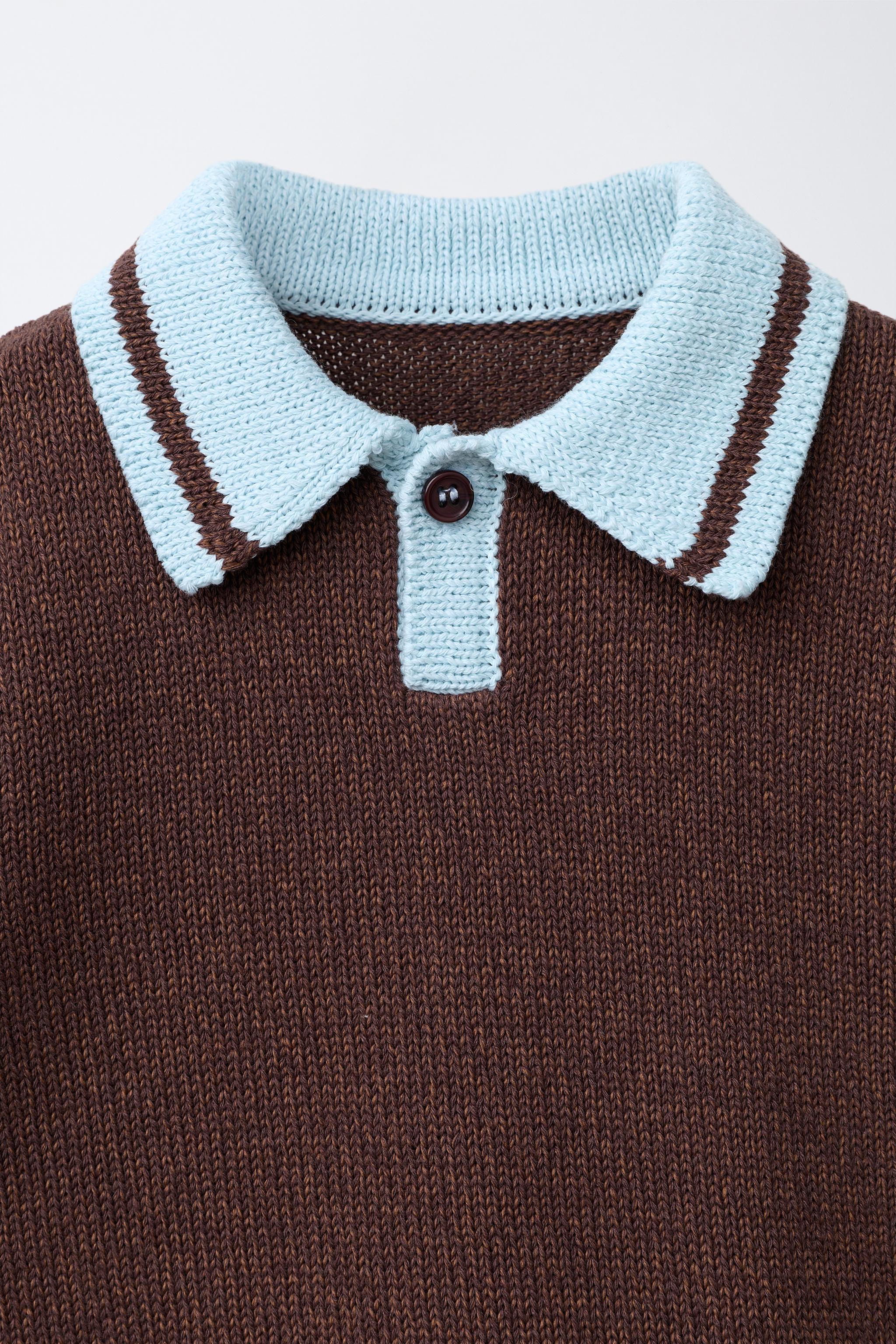 CONTRAST COLLAR KNIT POLO SHIRT