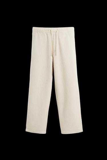 Zara STRIPED JACQUARD PANTS - Ecru - Image 0