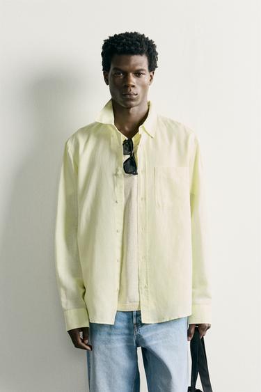 CHEMISE REGULAR FIT LIN-COTON - Jaune de Zara