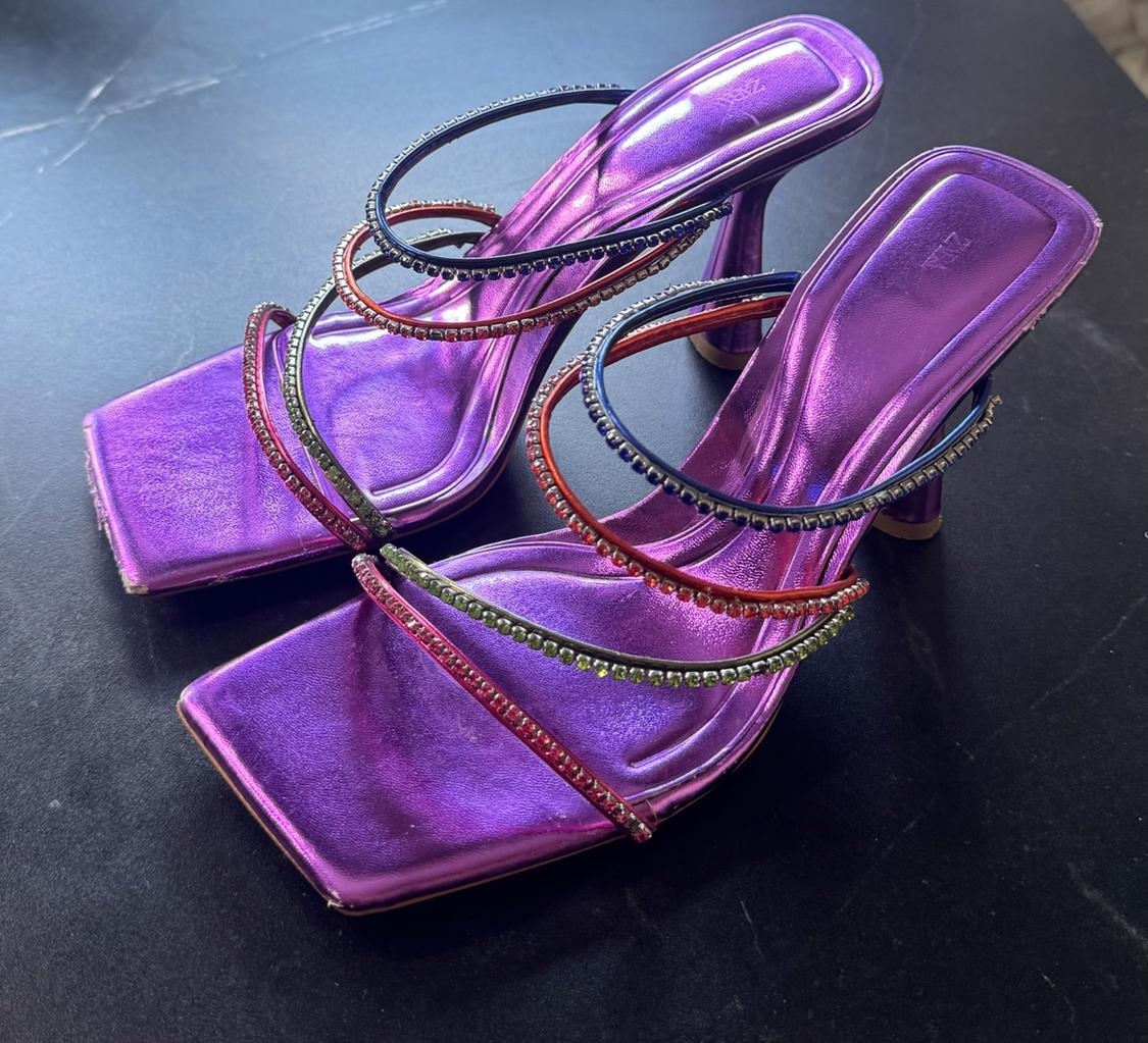 HEELED SANDALS WITH RHINESTONE STRAPS