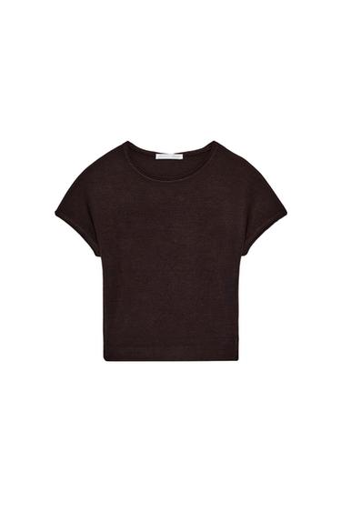 CROPPED SHORT SLEEVE T-SHIRT - Brown by Zara