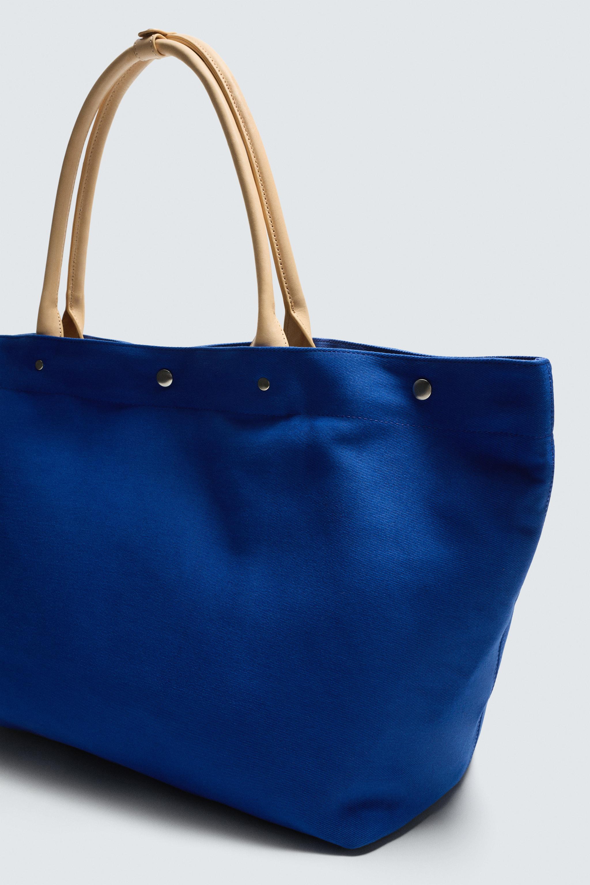 TOTE BAG WITH LEATHER DETAIL AARON LEVINE X ZARA - Blue | ZARA Spain