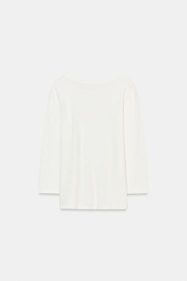 T-SHIRT EN LIN EFFET DÉLAVÉ - Blanc cassé de Zara - Image 5