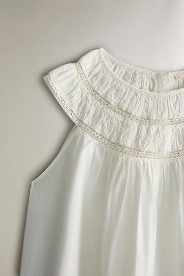 TOP WITH GATHERING AND LACE - Ecru by Zara - Image 2