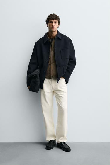 Zara WOOL POCKET OVERSHIRT - Navy blue - Image 0