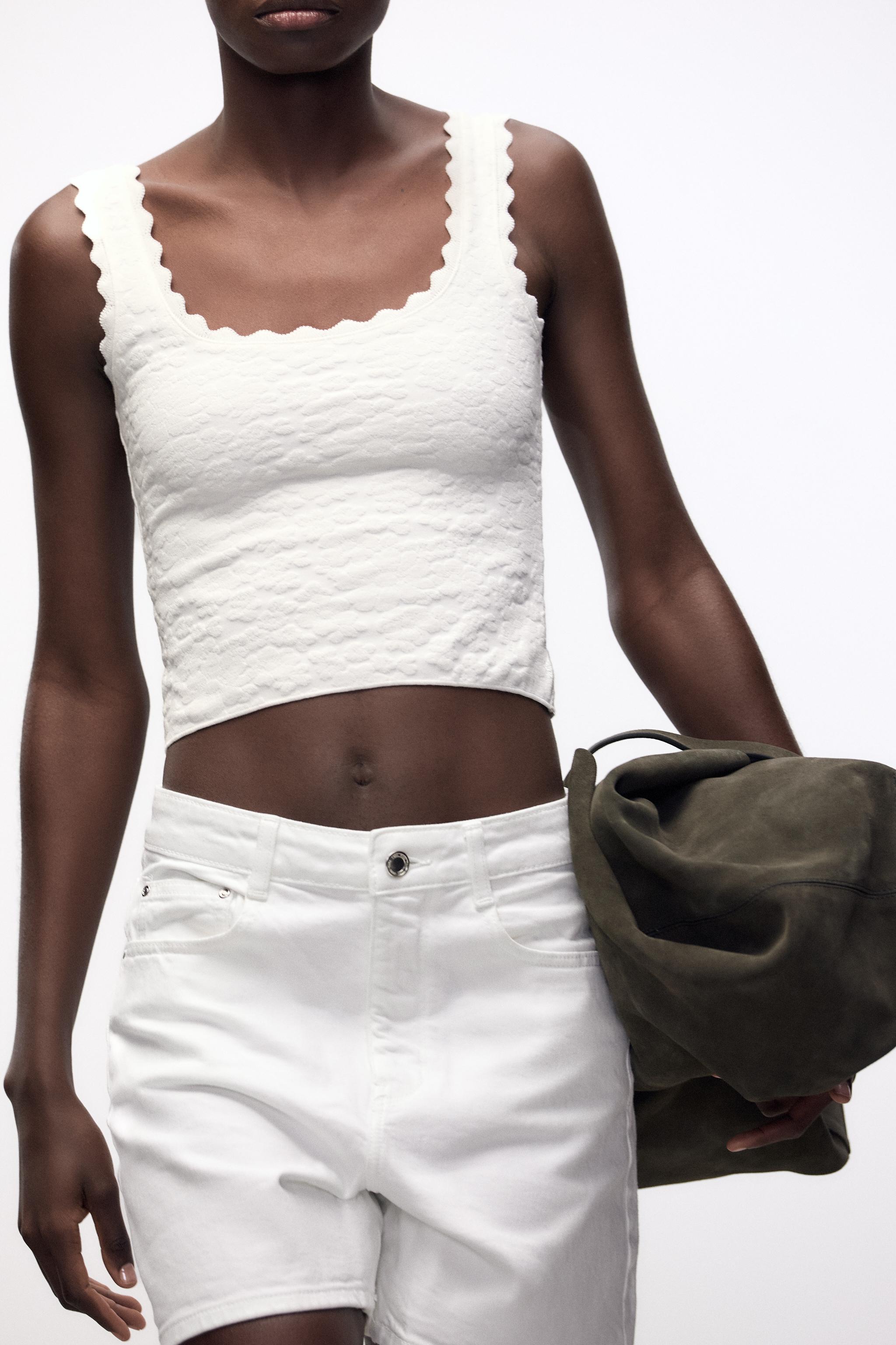 STRETCH JACQUARD TOP - Oyster-white | ZARA United States
