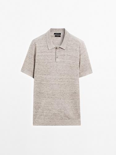 Zara Melange linen knit polo shirt - Beige