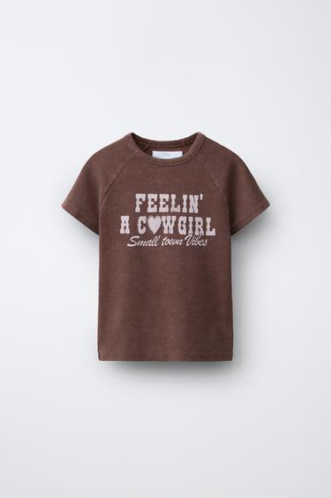 Zara TEXT PRINT T-SHIRT - Brown