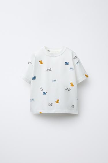 Zaras T-SHIRT MED TRYCK - Vit