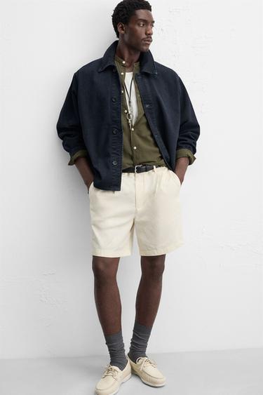 PLEATED REGULAR FIT BERMUDA SHORTS - Oyster-white by Zara - Image 4