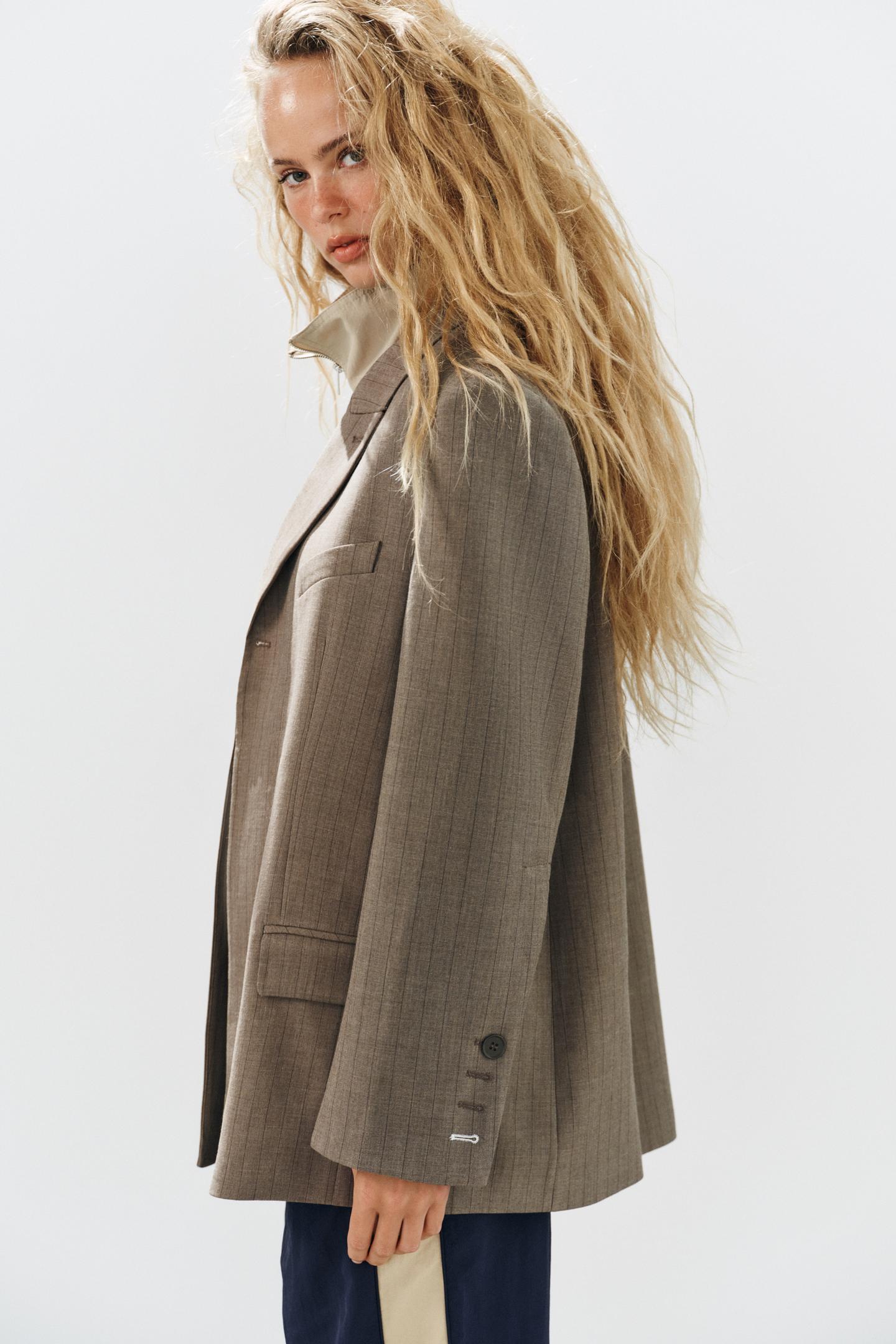 Женский пиджак Zara Oversized Pinstripe Blazer, цвет: Коричневый — фото 3