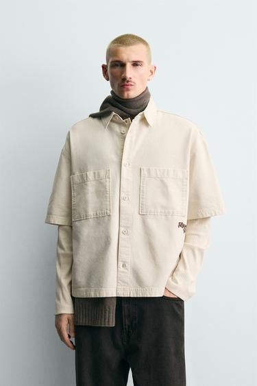 Zara TEXTURED SHIRT WITH POCKETS - White