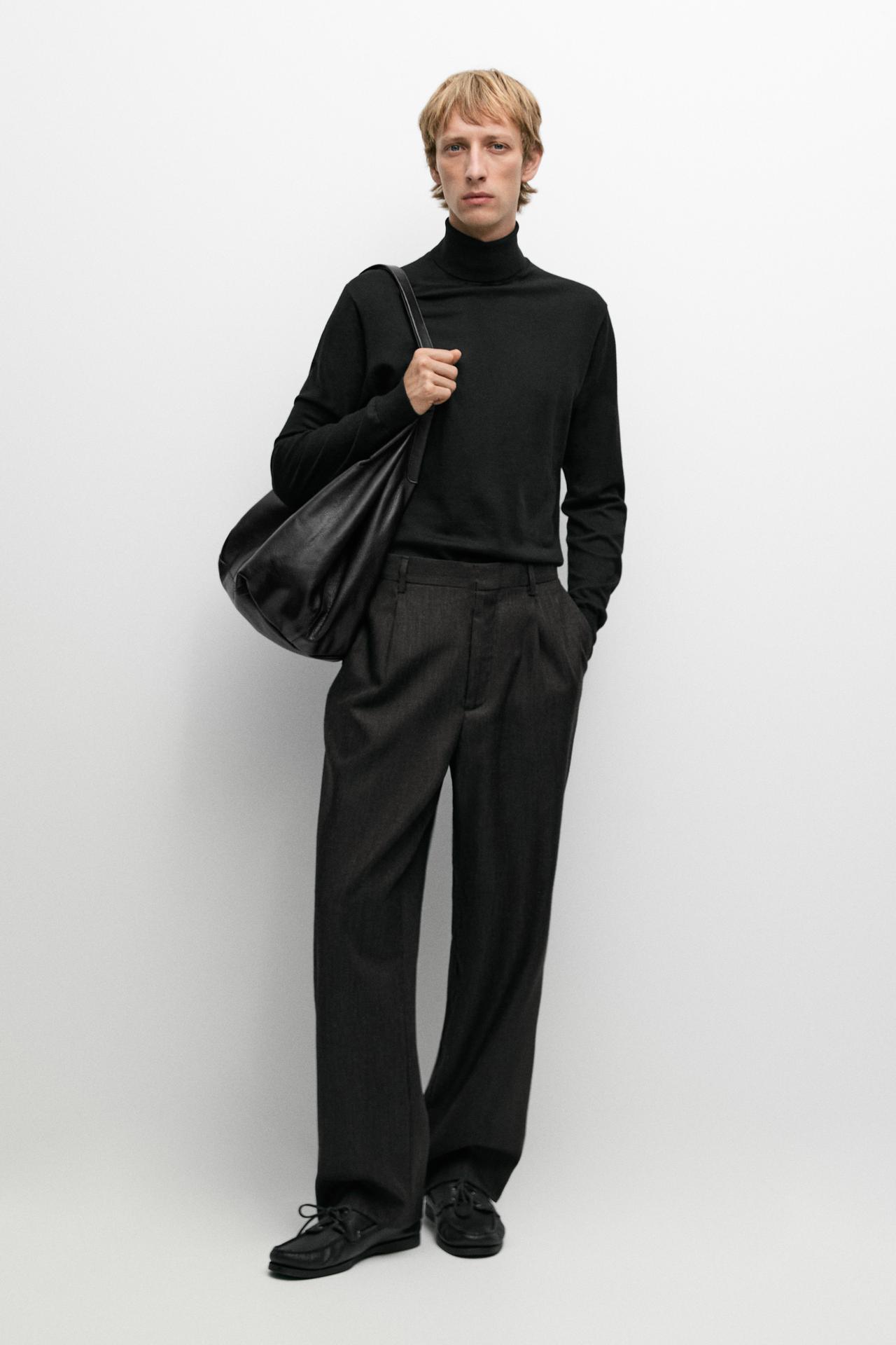 Cotton blend high neck knit sweater — Black
