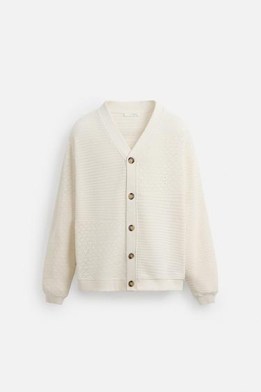 COMBINED JACQUARD CARDIGAN - Ecru by Zara