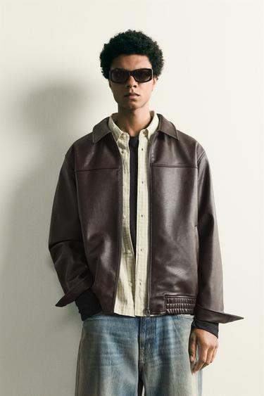RELAXED FIT FAUX LEATHER JACKET - Chocolate brown by Zara