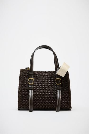 BOLSO MINI SHOPPER TRENZADO - Chocolate de Zara