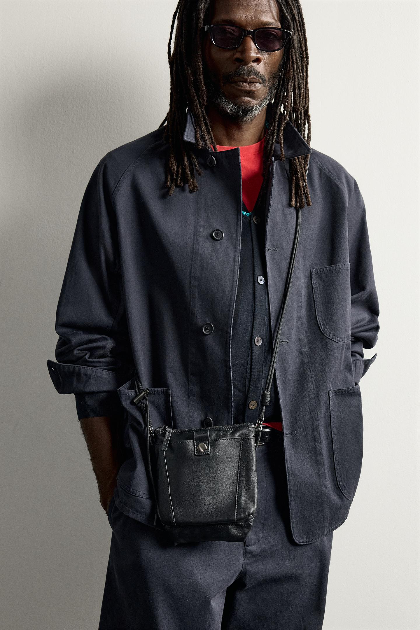 Мужская сумка Zara Aaron Levine X ZARA Leather Crossbody, цвет: Чёрный — фото 1