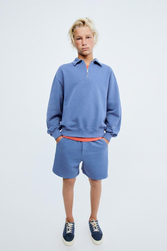 STORIESZ - PLUSH POLO SWEATSHIRT WITH ZIP - Blue / Steel by Zara - Image 0