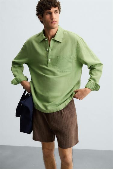 CHEMISE POLO LIN ET COTON - Vert clair de Zara - Image 4