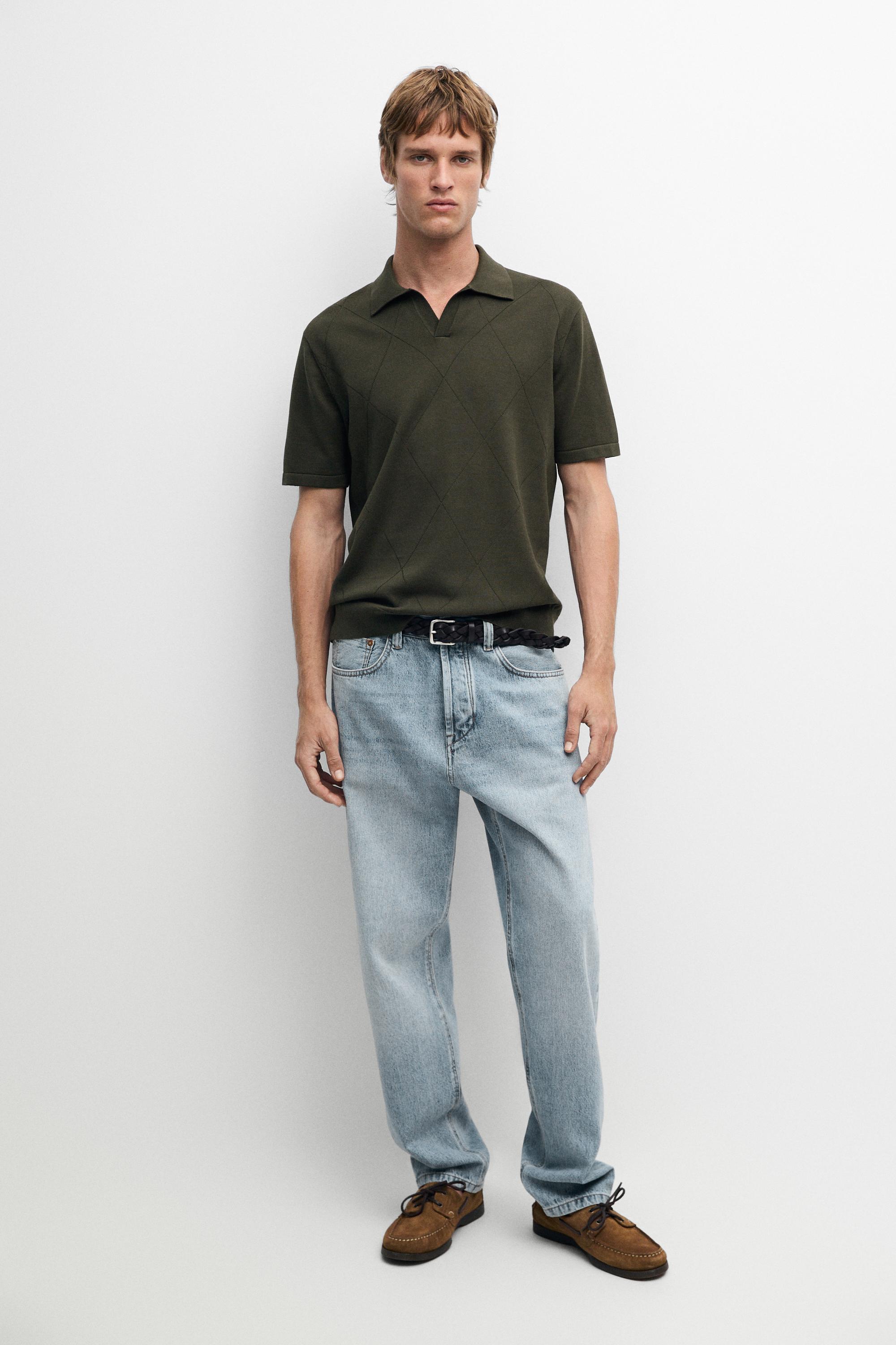 100% cotton intarsia knit polo shirt — BOTTLE GREEN